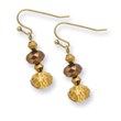 Brass-tone Light Brown Beaded Drop Earrings