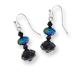Black-plated Aurora Borealis Black Crystal Beaded Drop Earrings