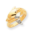 14K Two-tone Gold Polished Dolphin Ring