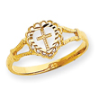 14K Gold Diamond-Cut Childs Heart & Cross Ring