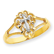 14K Two-tone Gold Diamond Cut Cross Ring