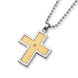 Stainless Steel 14k Gold and Diamond Accent Cross Necklace