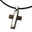 Stainless Steel Cubic Zirconia Accent Black Color IP-plated Cross Pendant Necklace