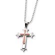 Stainless Steel And Chocolate IP-plated Cubic Zirconia Cross Necklace