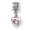 Sterling Silver Reflections Pink Cubic Zirconia Heart Dangle Bead
