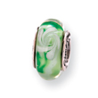 Sterling Silver Reflections Green/White Hand-blown Glass Bead