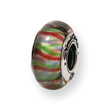 Sterling Silver Reflections Green Pastel Striped Hand-blown Glass Bead