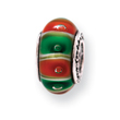 Sterling Silver Reflections Green/Orange Hand-blown Glass Bead