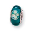 Sterling Silver Reflections Blueish Green Floral Hand-blown Glass Bead