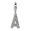 Sterling Silver Cubic Zirconia Letter A With Lobster Clasp Charm