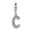 Sterling Silver Cubic Zirconia Letter C With Lobster Clasp Charm