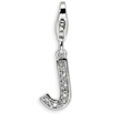 Sterling Silver Cubic Zirconia Letter J With Lobster Clasp Charm