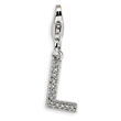 Sterling Silver Cubic Zirconia Letter L With Lobster Clasp Charm