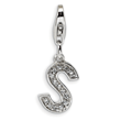 Sterling Silver Cubic Zirconia Letter S With Lobster Clasp Charm