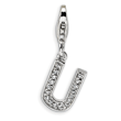 Sterling Silver Cubic Zirconia Letter U With Lobster Clasp Charm