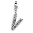 Sterling Silver Cubic Zirconia Letter V With Lobster Clasp Charm