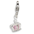 Sterling Silver 3-D Cubic Zirconia Crown With Lobster Clasp Charm
