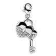 Sterling Silver Cubic Zirconia Heart And Key With Lobster Clasp Charm
