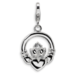 Sterling Silver Cubic Zirconia Claddagh With Lobster Clasp Charm