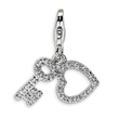 Sterling Silver Cubic Zirconia Heart and Key With Lobster Clasp Charm