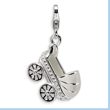 Sterling Silver 3-D Enameled Baby Carriage With Lobster Clasp Charm