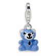 Sterling Silver Blue & Enamel Teddy Bear With Lobster Clasp Charm