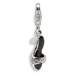 Sterling Silver Black Enamel & Polished Shoe With Lobster Clasp Charm