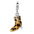 Sterling Silver White Cubic Zirconia Enameled Leopard Print Boot With Lobster Clasp Charm