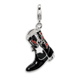 Sterling Silver 3-D Black & Red Enameled Cowboy Boot With Lobster Clasp Charm