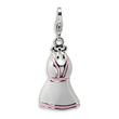 Sterling Silver 3-D Enameled White & Pink Trimmed Dress With Lobster Clasp Charm