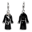 Sterling Silver 3-D Enameled Black Robe With Lobster Clasp Charm