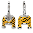 Sterling Silver Cubic Zirconia Polished Enamel Tiger Jacket With Lobster Clasp Charm