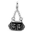 Sterling Silver 3-D Enameled Black Handbag With Lobster Clasp Charm