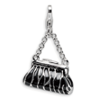 Sterling Silver 3-D Enameled Zebra Hand Bag With Lobster Clasp Charm