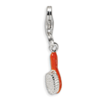 Sterling Silver Orange Enameled Hair Brush With Lobster Clasp Charm