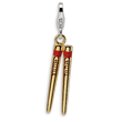 Sterling Silver 3-D Enameled Gold-plated Chopstick With Lobster Clasp Charm