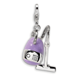 Sterling Silver 3-D Enameled Vacuum Cleaner With Lobster Clasp Charm