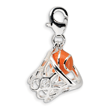 Sterling Silver 3-D Enameled Basketball In Net With Lobster Clasp Charm