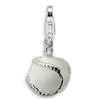 Sterling Silver Polished & Enamel Baseball With Lobster Clasp Charm