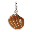 Sterling Silver 3-D Enameled Brown Baseball Mit With Lobster Clasp Charm