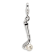 Sterling Silver 3-D Fresh Water Cultured Pearl Crystal Golf Club With Lobster Clasp Charm