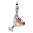 Sterling Silver 3-D Pink Enameled Martini With Lobster Clasp Charm