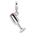 Sterling Silver 3-D Enameled Red Wine Glass With Lobster Clasp Charm