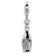Sterling Silver Cubic Zirconia Champagne Bottle With Lobster Clasp Charm