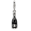Sterling Silver Black Enameled Champagne Bottle With Lobster Clasp Charm