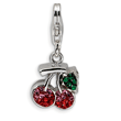 Sterling Silver Polished Crystal Cherries With Lobster Clasp Charm