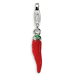 Sterling Silver Red Enamel Pepper With Lobster Clasp Charm