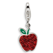 Sterling Silver Enamel Red Crystal Apple With Lobster Clasp Charm