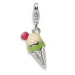 Sterling Silver 3-D Enameled Ice Cream Cone With Lobster Clasp Charm
