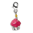 Sterling Silver 3-D Enameled Cupcake & Candle With Lobster Clasp Charm